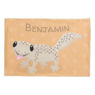 Cute spotted tan gecko cartoon illustration pillow case