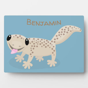 Cute spotted tan gecko cartoon illustration plaque