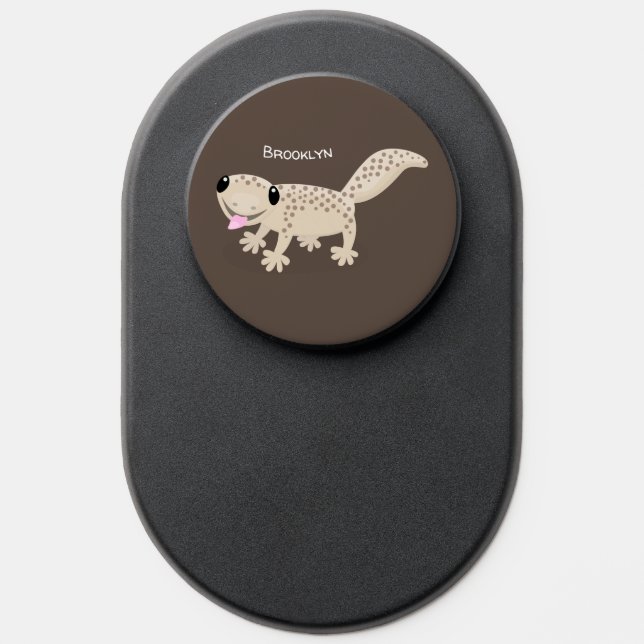 Cute spotted tan gecko cartoon illustration PopSocket (Popsocket)