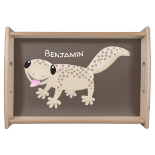 Cute spotted tan gecko cartoon illustration serving tray