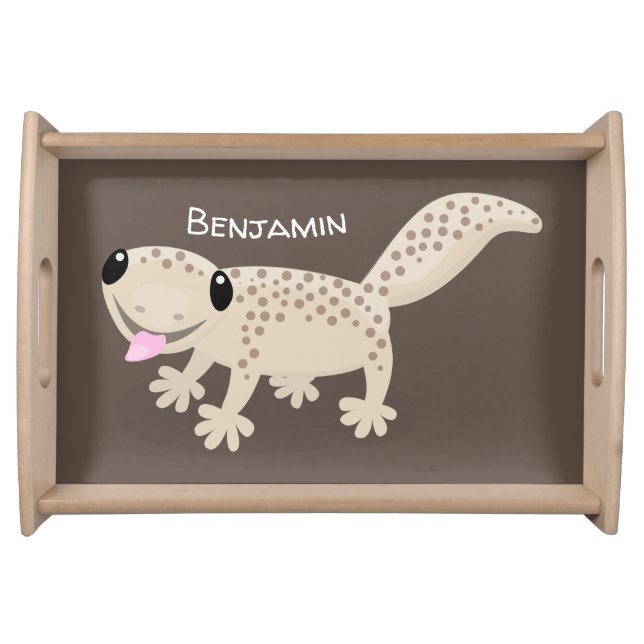 Cute spotted tan gecko cartoon illustration serving tray (Front)