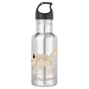 Cute spotted tan gecko cartoon illustration stainless steel water bottle