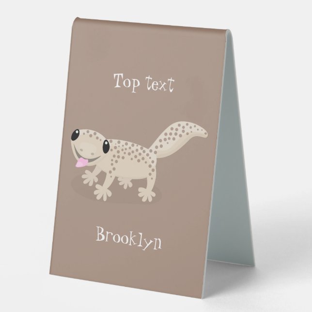 Cute spotted tan gecko cartoon illustration table tent (Front)