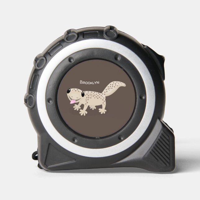Cute spotted tan gecko cartoon illustration tape measure (Front)