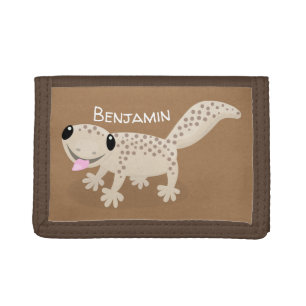 Cute spotted tan gecko cartoon illustration trifold wallet