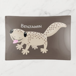 Cute spotted tan gecko cartoon illustration trinket tray