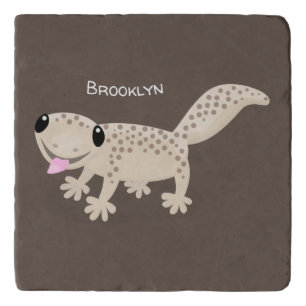 Cute spotted tan gecko cartoon illustration trivet