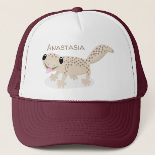 Cute spotted tan gecko cartoon illustration trucker hat
