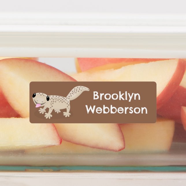 Cute spotted tan gecko cartoon personalized labels (Affixed)