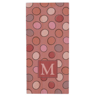 Cute Spotty Pattern Pink Monogram Wood Flash Drive