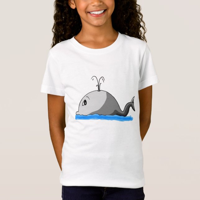 Cute Spouting Cartoon Whale T-Shirt (Front)