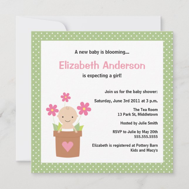 Cute Spring Baby Shower Invitation - Girl (Front)
