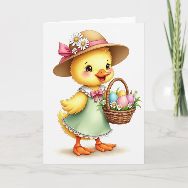 Cute Spring Bird Egg Basket Card (Front)