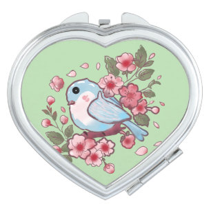 Cute Spring Bluebird & Cherry Blossom Watercolor A Compact Mirror