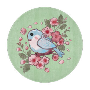 Cute Spring Bluebird & Cherry Blossom Watercolor A Cutting Board