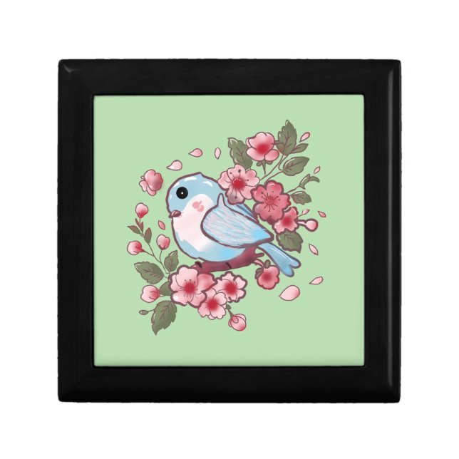 Cute Spring Bluebird & Cherry Blossom Watercolor A Gift Box (Front)