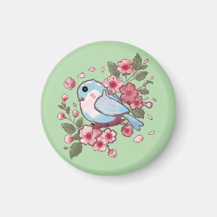 Cute Spring Bluebird & Cherry Blossom Watercolor A Magnet