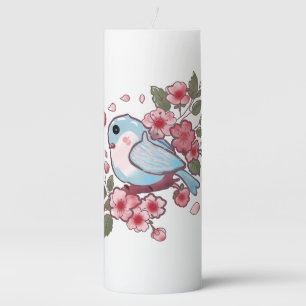 Cute Spring Bluebird & Cherry Blossom Watercolor A Pillar Candle