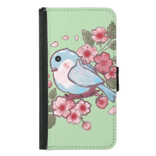 Cute Spring Bluebird & Cherry Blossom Watercolor A Samsung Galaxy S5 Wallet Case