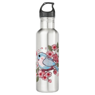 Cute Spring Bluebird & Cherry Blossom Watercolor A Stainless Steel Water Bottle