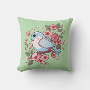 Cute Spring Bluebird & Cherry Blossom Watercolor A Throw Pillow