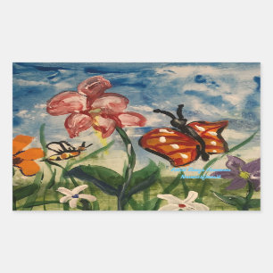 Cute Spring Blues and RED KIDS Art Rectangular Sticker