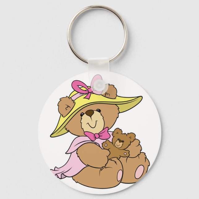 Cute Spring Bonnet Teddy Bear Keychain (Front)
