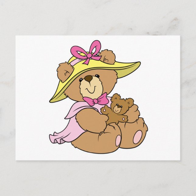 Cute Spring Bonnet Teddy Bear Postcard (Front)