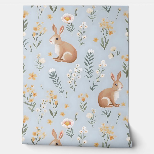 Cute Spring Bunnies and Flowers Wallpaper (Unrolling)