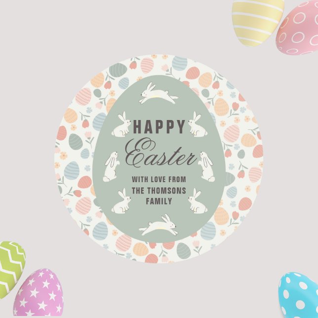 Cute Spring Bunnies Happy Easter   Classic Round Sticker (Creator Uploaded)