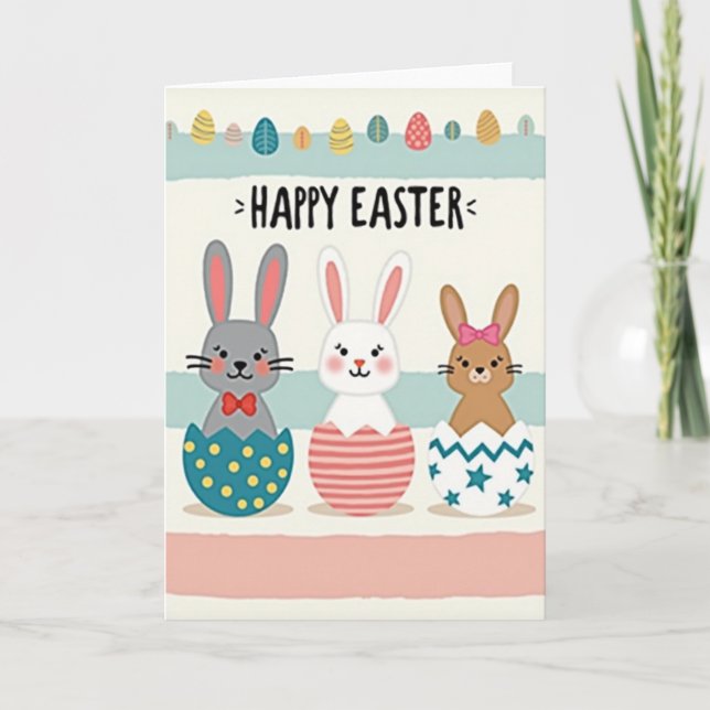 Cute Spring Bunny Eggs Card (Front)