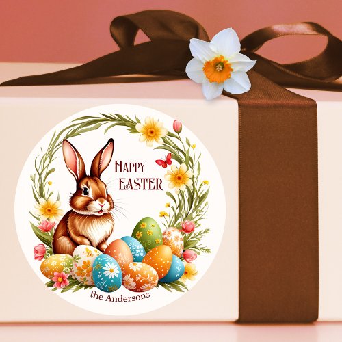 Cute Spring Bunny Floral Easter Eggs Sticker