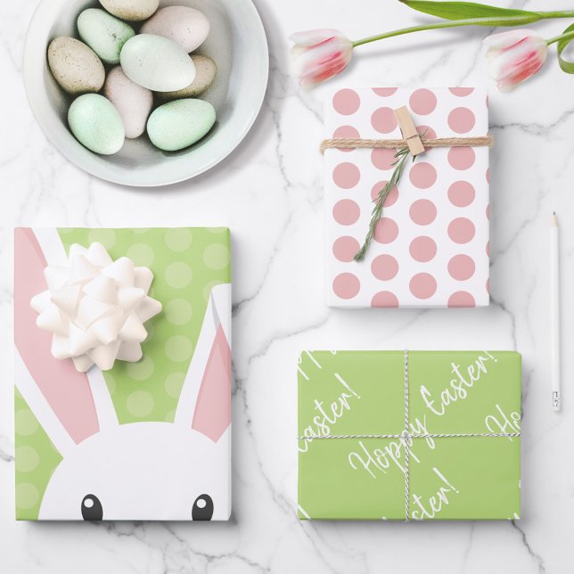 Cute Spring Bunny Happy Easter funny Green Pink Wrapping Paper Sheets (Creator Uploaded)