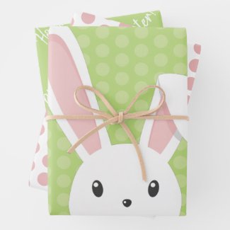 Cute Spring Bunny Happy Easter funny Green Pink Wrapping Paper Sheets