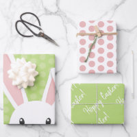 Cute Spring Bunny Happy Easter funny Green Pink Wrapping Paper Sheets