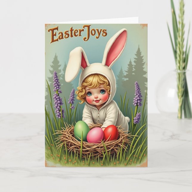 Cute Spring Bunny Kid Nest Egg Card (Front)
