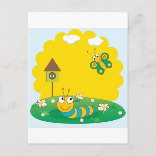 Cute spring card with caterpillar and butterfly