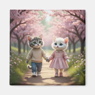 Cute Spring Cat Magnet   Tom & Luna Cherry Blossom