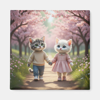 Cute Spring Cat Magnet | Tom & Luna Cherry Blossom