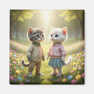 Cute Spring Cat Magnet   Tom & Luna Flower Meadow 
