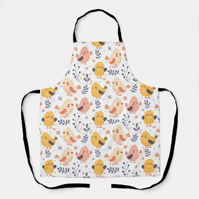 Cute Spring Chicks and Floral Pattern Apron (Front)