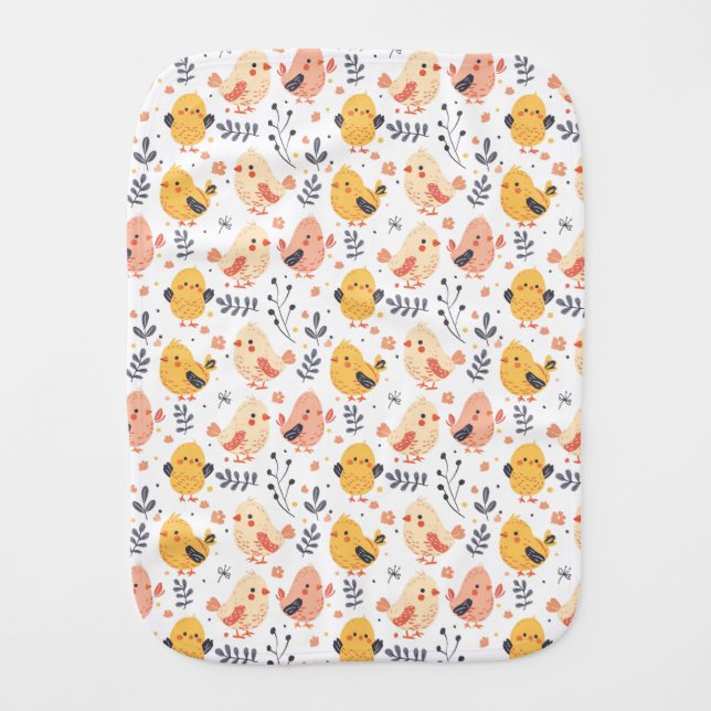 Cute Spring Chicks and Floral Pattern Baby Burp Cloth (Front)