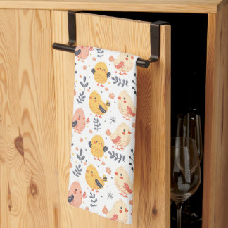 Cute Spring Chicks and Floral Pattern Kitchen Towel
