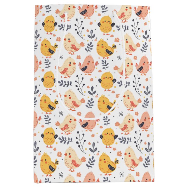 Cute Spring Chicks and Floral Pattern Medium Gift Bag (Front)