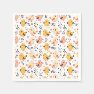 Cute Spring Chicks and Floral Pattern Napkins