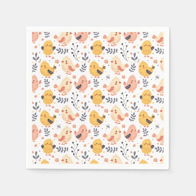 Cute Spring Chicks and Floral Pattern Napkins (Front)