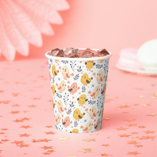 Cute Spring Chicks and Floral Pattern Paper Cups