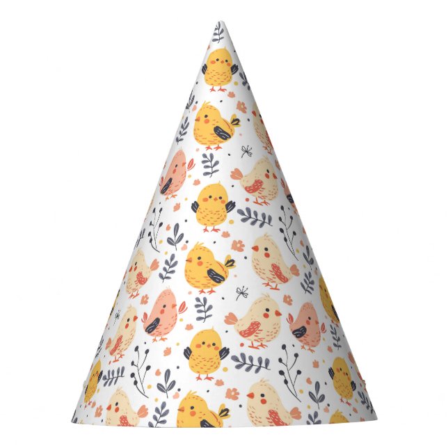 Cute Spring Chicks and Floral Pattern Party Hat (Front)