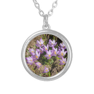Cute spring crocuses silver plated necklace