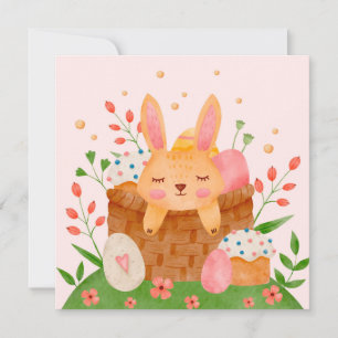 Cute Spring Easter Bunny and Basket Note Card